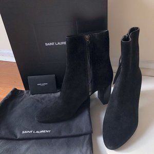 Saint Laurent Black Suede Zip Bootie-Size 39